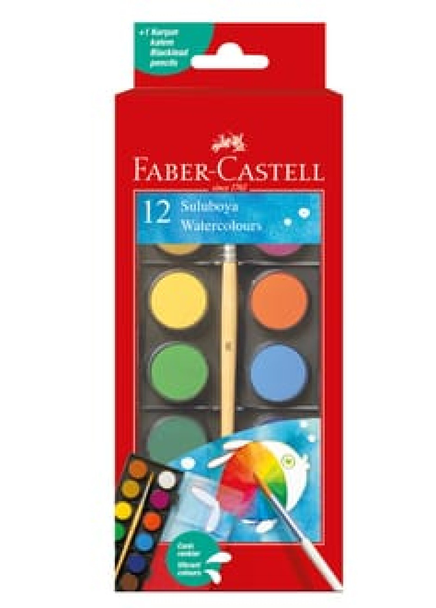 Faber-Castell 12 Renk Sulu Boya Seti + Fırça | Canlı Renkler & Kolay Karışım