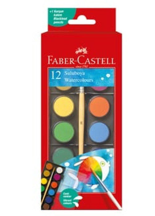 Faber-Castell 12 Renk Sulu Boya Seti + Fırça | Canlı Renkler & Kolay Karışım Faber-Castell 12 Renk Sulu Boya Seti + Fırça | Canlı Renkler & Kolay Karışım