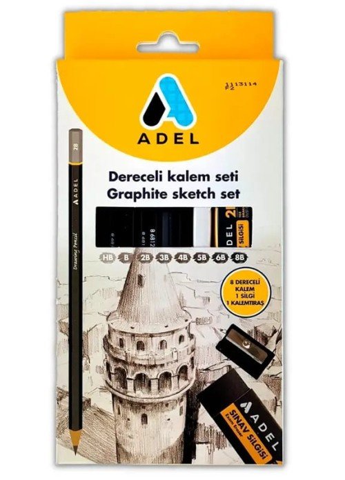 Adel Dereceli Kalem Seti 8B–HB (8’li) + Silgi + Kalemtıraş | Sketch ve Çizim Seti Adel Dereceli Kalem Seti 8B–HB (8’li) + Silgi + Kalemtıraş | Sketch ve Çizim Seti