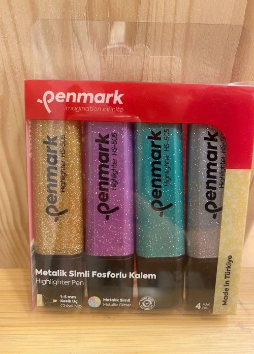 Penmark Metalik Simli Fosforlu Kalem Seti 4’lü | Parlak ve Renkli Vurgu Kalemleri Penmark Metalik Simli Fosforlu Kalem Seti 4’lü | Parlak ve Renkli Vurgu Kalemleri