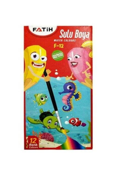 Fatih F-12 Çocuk Sulu Boya Seti - 12 Renk ve Fırça Fatih F-12 Çocuk Sulu Boya Seti - 12 Renk ve Fırça