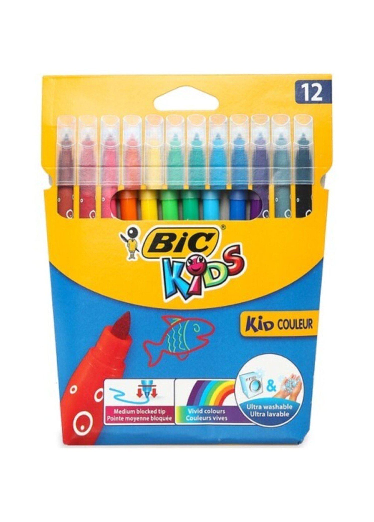 12'li BIC Kids Ultra Yıkanabilir Keçeli Kalem - Canlı Renkler