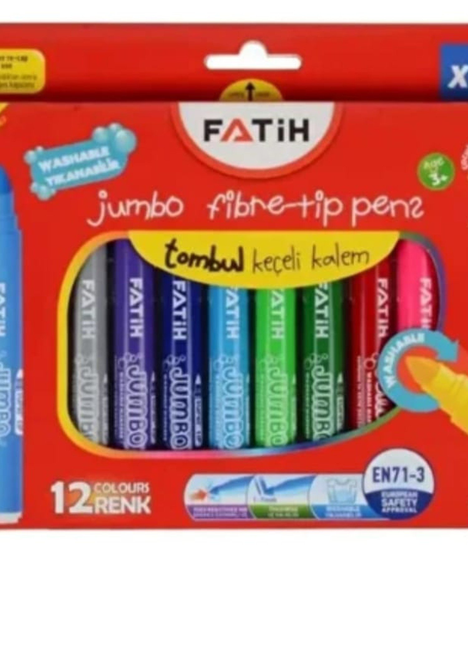 12'li Fatih Jumbo Fibre-Tip Pens - EN71-3 Güvenlik Onaylı 12'li Fatih Jumbo Fibre-Tip Pens - EN71-3 Güvenlik Onaylı