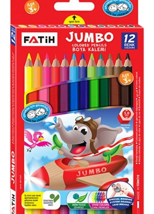 Fatih Jumbo 12 Renk Kuru Boya Kalemi - 3+ Yaş İçin Güvenli, Kalın Gövdeli Fatih Jumbo 12 Renk Kuru Boya Kalemi - 3+ Yaş İçin Güvenli, Kalın Gövdeli